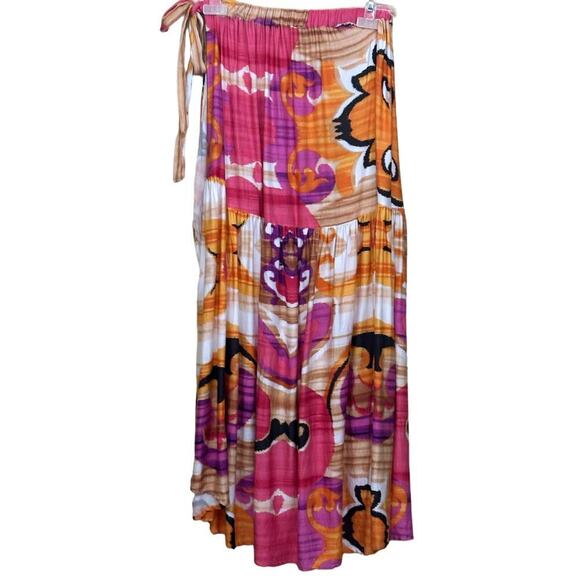 Rachel Zoe printed long wrap skirt, small, tiered, tropical, coastal, vacation - Picture 2 of 5